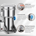 Electric Grain Grinder Mill, 1000g High-Speed Spice & Herb Grinder, Commercial Powder Machine for Dry Cereals, Grain, Coffee, Corn, Beans – CE Approved