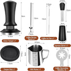 53mm Espresso Tamper Set, 22Pcs Espresso Accessories Kit, Spring Loaded Calibrated Espresso Tamper with WDT Tool, Tamper Mat, Coffee Stirrer, Frothing Pitcher, Latte Art Pen and 16 Decorative Stencils