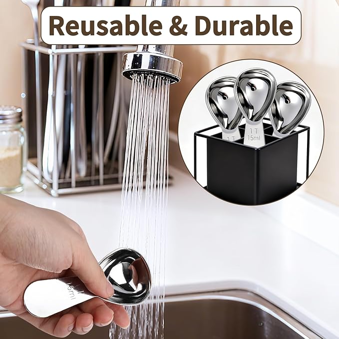 3PCS Tablespoon Measuring Spoon Stainless Steel, Metal Coffee Measuring Spoon Coffee Bean Scoop Short Handle Tablespoon Scoop for Powder Milk Tea Sugar Juice Olive Oil Kitchen Gifts, 15 ml Silver