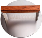 Smash Burger Press 8 Inch, 3.1 Lb Burger Smasher, Heatable for Searing Panini, Steak, Chicken, Salmon, Stainless Steel Bacon Press, Flat Bottom, Seasoning Free, Wooden Handle No Spin