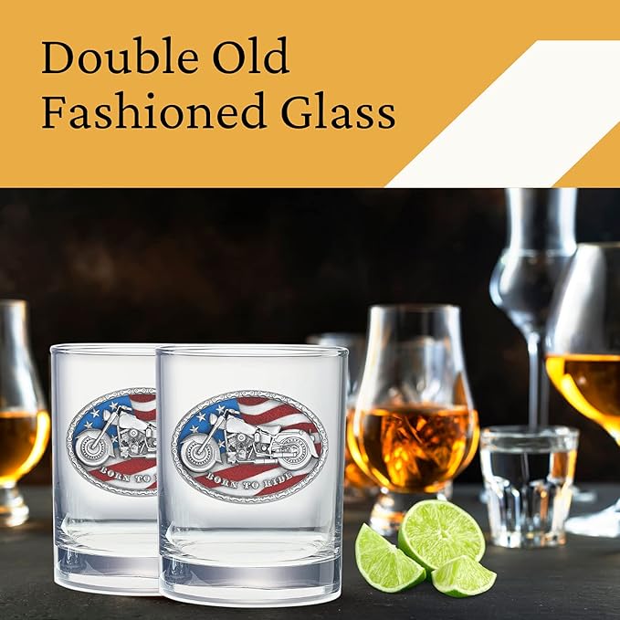 Heritage Pewter Motorcycle Double Old Fashion | Double Rocks Glass 14 OZ for Liquor | Expertly Crafted Pewter Glass