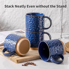 Nihow Ceramic Coffee Mug Set of 4, 16OZ Stackable Coffee Mug Set with Stainless Stand,Large Cup Set for Cappuccino,Tea,Hot/Cold Drinks,Dishwasher & Microwave Safe,Vivid Blue