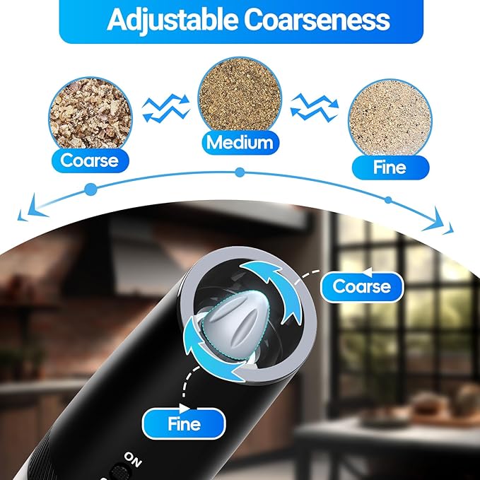 Rechargeable Gravity Electric Salt and Pepper Grinder Set with LED Light, Type-C Fast Charging, Adjustable Coarseness, Large Capacity Grinder for Kitchen, Restaurant & Outdoor, (2 Pack)