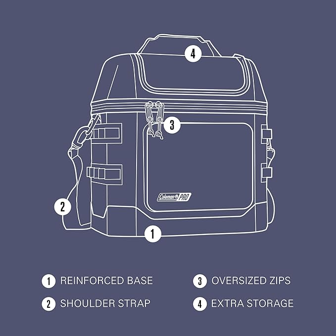 Coleman Pro 24-Can Premium Soft Cooler Lunchbox, Fully Insulated Lid & Body Stays Cold up to 35 Hours, Great for Camping, Tailgating, Parties, Sports, Concerts, Lunches & More