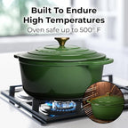 Zulay Kitchen 6 Quart Enameled Cast Iron Dutch Oven Pot with Lid – Premium Durability & Oven Safe up to 500°F – Heavy Duty Cookware Perfect for Bread Baking, Stews, Braising & Roasting – Green