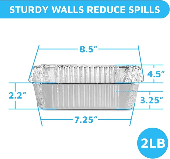MontoPack Aluminum Disposable Loaf Pans | Deep Standard Size 8.5” x 4.5” Extra Thick Foil Bread Containers for Baking, Food Storage & Takeout | Eco-Friendly & Recyclable | Bulk 50-Pack 2 Pound Trays