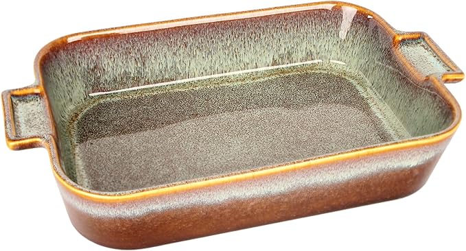 Rectangular 9.5 x 7 Casserole Dish, 47 oz Ceramic Au gratin Baking Dish with Handles, or for mixing, salad, pasta plate, Best gift for those who love baking, Microwave, Oven safe