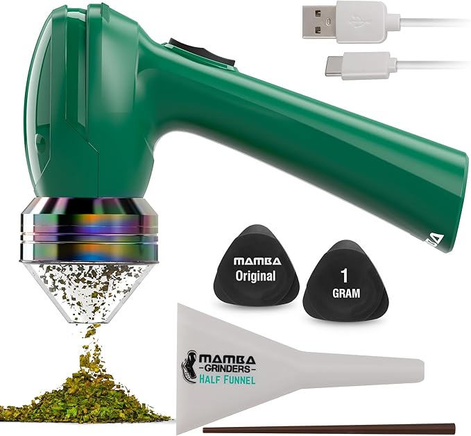 Mamba Original 1g Green USB Electric Herb Grinder. Small Portable Metal Herbal Machine & Spice Mill for the Kitchen
