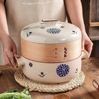 Japanese Casserole Pot with Handles for Cooking, Ceramic Casserole Clay Pot Steam Stew Pot with Steamer Basket,B,2.5L