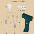 Cordless Hand Mixer, Handheld Electric Whisk with 3 Speed Modes, Hand Held Egg Beater with 2 Detachable Stir Whisks (Green)