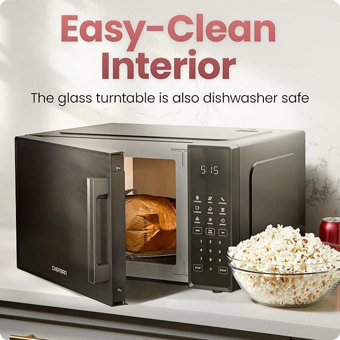 Chefman Countertop Microwave Oven 1.1 Cu. Ft., 1000 Watts with 10 Power Levels, 6 Cooking Presets with One-Touch Express Cook, Eco Mode, Child Safety Lock, & Mute Button - Black