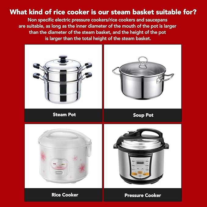 Steamer Basket for, Non Stick Vegetable Steamer Basket with Handle, Stainless Steel Steamer Basket Insert for Pots, Sugar Removal Rice Cooker Insert (16.5cm)