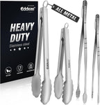 Tongs For Cooking - Heat Resistant 600 Degrees, All Metal Kitchen Tweezers Tongs, Heavy Duty Stainless Steel Cooking for Food, Grill, BBQ, Dishwasher safe Set of 4 (12" & 9in)