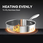 COOKER KING 3.6 Quart Stainless Steel Saute Pan with Lid, 11 Inch Hybrid Nonstick Deep Saute Pan, Tri-Ply Clad Even Heat Distribution, Dishwasher-Friendly,Oven Safe to 500°F, Induction Compatible