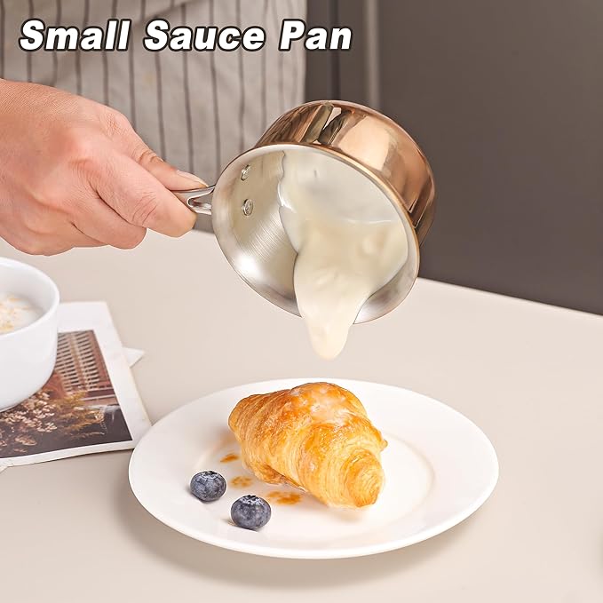 Mini Sauce Pan with Lid, Tri-Ply Stainless Steel Pot with Stay-Cool Handle & All Cooktop Compatibility (Gas, Ceramic, Electric) - Copper