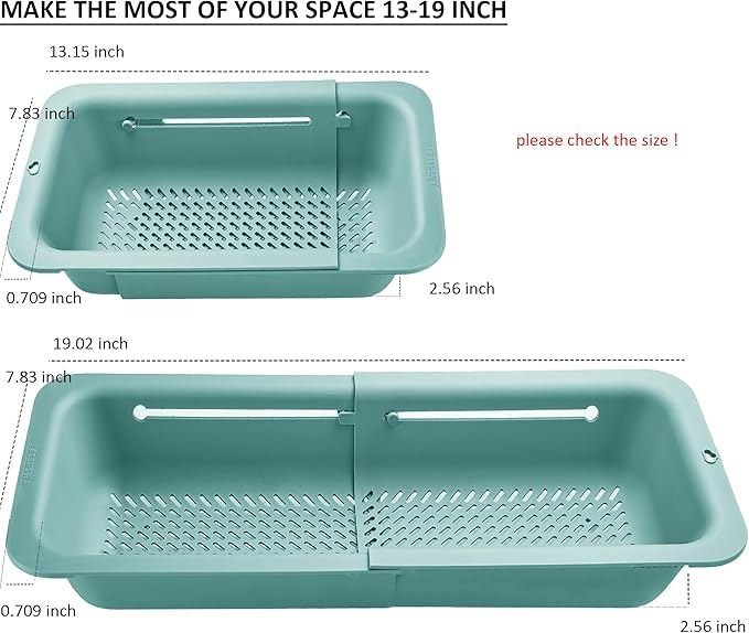 LASSHSWA Collapsible Colander and Strainer for Kitchen, Over the Sink Strainer Basket for Kitchen, Fruit Pasta Food Strainer Expandable Plastic Colander with A Sink Drain Strainer Stainless Steel