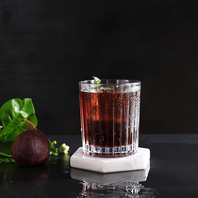 Premium VertiLine 13.5oz Highball Glasses, 6pc Tall Glass Sets. Lead-Free Crystal Drinking Glasses. Water Glasses, Mojito Glass Cups, and Mixed Drink Cocktail Glass Set. (Short glasses)