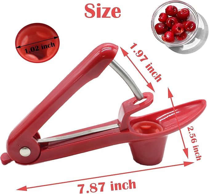 PCTC Cherries Pit Cherry pitter tool, Olives Cherry pitter Seed Stone Remover for Making CherryJam Cherries Corer Pitter Tool with Space-Saving Lock Design（Red)