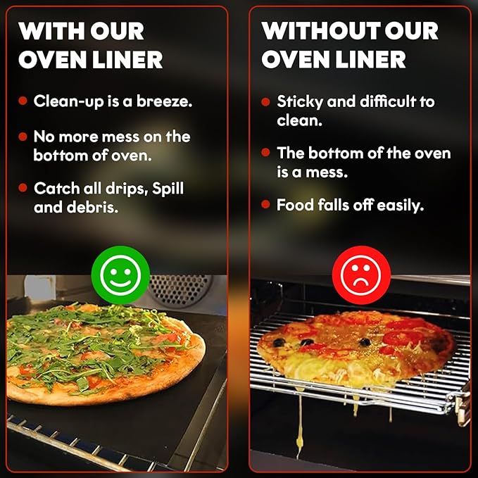 3 Pack Non-Stick Heavy Duty Oven Liners Set for Bottom of Electric Oven by Grill Magic - Thick, Heat Resistant Fiberglass Mat - Easy to Clean, Reduce Spills, Stuck Foods & Clean Up - BPA Free