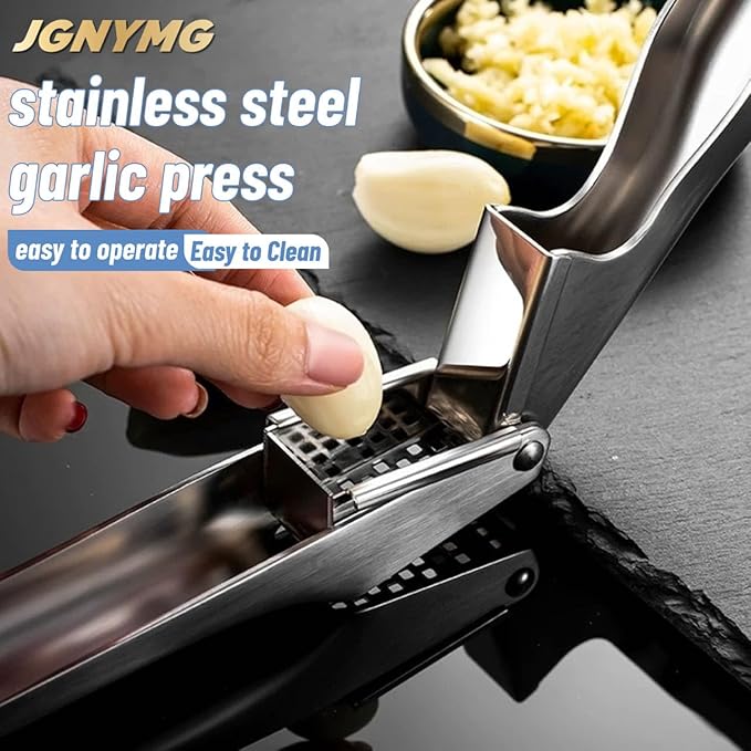 Garlic Press Stainless Steel，Premium Garlic Mincer Tool，Heavy Duty Professional garlic grinder， No Need to Peel Garlic Ginger Crusher，Easy Clean, Dishwasher Safe & Rust-proof