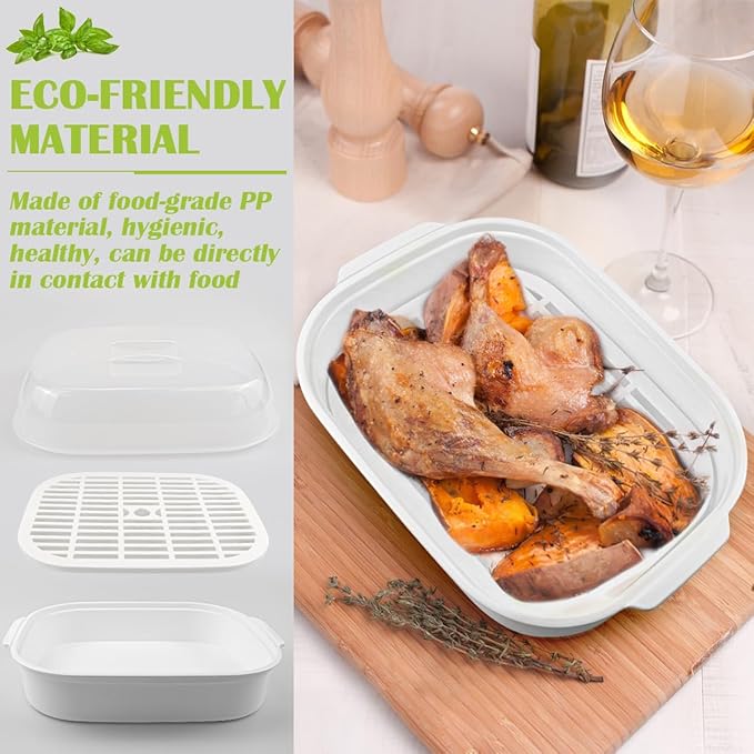 DOERDO Plastic Microwave Steamer for Vegetable, Kitchen Heating Steamer with Lid for Vegetables Seafood Cooking 10.4x8.1 Inch, White