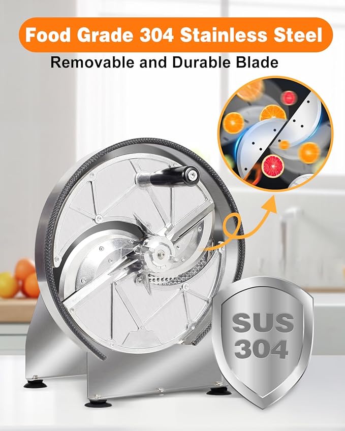 Commercial Vegetable Slicer - Manual Adjustable Thickness 0.2-13mm, Stainless Steel Lemon Slicer with 2* Extra Blades for Slicing Vegetable Tomato Onion Potato Cabbage Lime (Silver Gray)