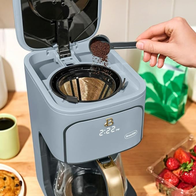 Beautiful 12-Cup Programmable Coffee Maker with Touch-Activated Display, Auto Brew Timer, Reusable Filter & Large Glass Carafe (Cornflower Blue)