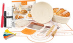 Sourdough Starter Kit, Baking Supplies Set with 2 Banneton Proofing Baskets, 24oz Sourdough Jar, Silicone Pastry Mat, Bread Sling and Essential Tools for Bread Making