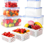 6 Pack Fruit Storage Containers for Fridge, Airtight Food Storage Containers with Removable Colander, Produce Saver Organizers Storage for Refrigerator, Keep Fruit Vegetable Meat Berry Fresh Longer
