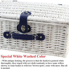Picnic Basket Willow for 4 Persons, Large Wicker Hamper Set with Big Insulated Cooler Compartment, Fleece Blanket with Waterproof Backing and Cutlery Service Kit- Fashionable White Washed Color