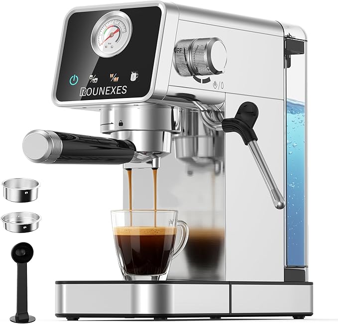20 Bar Espresso Machine, Semi-Automatic Espresso Maker with Pressure Gauge & Touch Screen, Single Shot Professional Coffee Maker for Home Use, Compact Design with Milk Frother