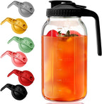 Glass Mason Jar Pitcher - 64 oz/2 Quart Wide Mouth Jug with Lid and Pour Spout, Airtight Seal, Leak Proof Iced Tea Pitcher for Sun Tea, Juice, Breast Milk, Cold Beverages, Coffe