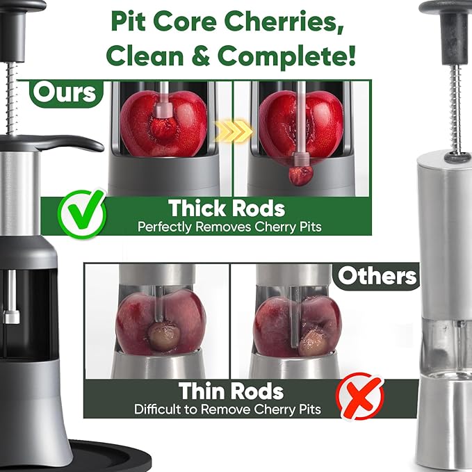 2 in 1 Cherry Pitter Remover Tool, Premium Quick Release Cherry Pitter, Press & Push Type, Large 33mm Cherry Seed Remover, Durable, Food Grade Stainless Steel & PP Plastic, More Labor Saving