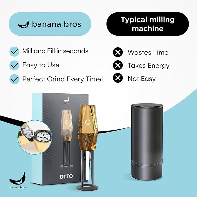 Banana Bros OTTO Electric Smart Spice Grinder - Automatic Herb Grinder with Smart Technology - USB Rechargeable - Portable Milling for Dry Herbs and Spices - Gold - Carrying Case Included