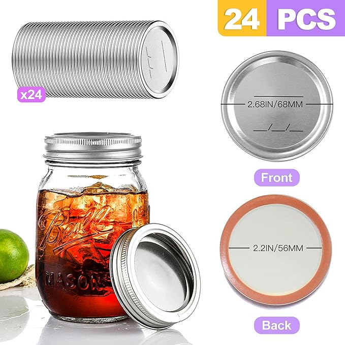 24-Pack 70 MM Regular Mouth Canning Jar Lids - Food Grade Metal Mason Jar Lids, Airtight Leak-Proof Seal Lids Regular Mouth, Fits Ball and Kerr Jars for Home Canning
