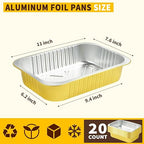 20 Pack 5 LB Aluminum Foil Pans, Heavy Duty, 11"8"2" Aluminum Food Containers with Lids for Baking, Meal Prep, Freezer, Heating and Takeout