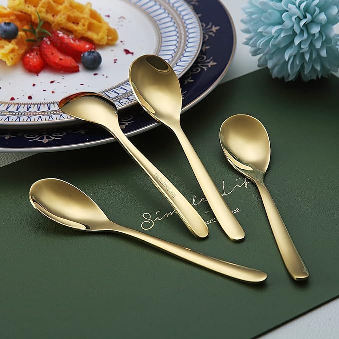 Gold Demitasse Espresso Spoons, 5.5'' Mini Coffee Spoons, Set of 6, Stainless Steel, Dishwasher Safe