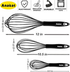 Anaeat Silicone Balloon Whisk, Perfect for Non-Stick Cookware, Milk and Egg Beater Blender, Heat Resistant Kitchen Whisks for Whisking, Cooking, Baking, Beating, Frothing & Stirring (Black)