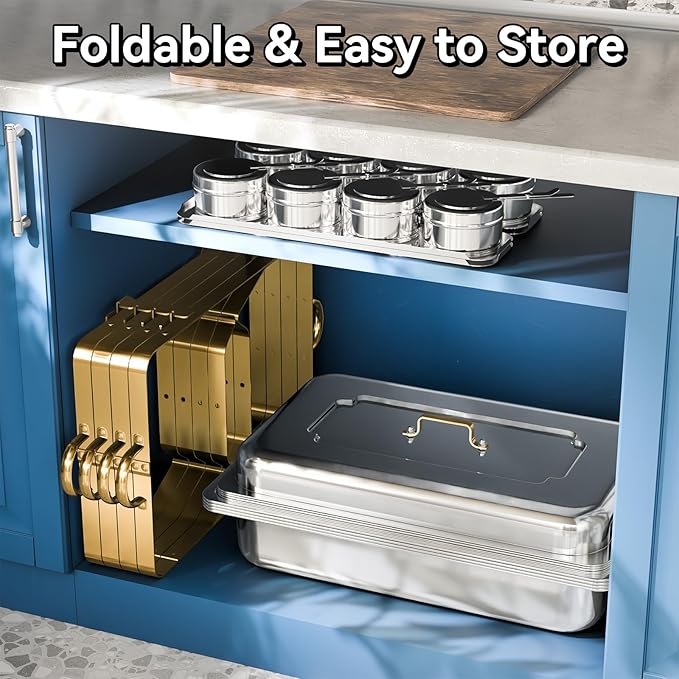 9Qt 4 Pack [Multiple Food Pans Combo] Chafing Dishes for Buffet | High Grade [Durable and Hard] Chafing Dish for Parties, Events & Weddings, Indoors & Outdoors, Gold