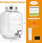DD&HAPP Glass Beverage Dispenser With Stainless Steel Spigot,1.2 Gallon Mason Jar Drink Dispenser,Sun Tea,Lemonade & Juice Dispenser for Parties, Weddings & Events.Leak-Proof, Infuser Included.