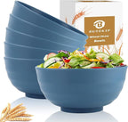 Large Soup Bowl 60 OZ, Wheat Straw Bowl Set of 6, Large Plastic Bowls Rusable, Microwave Safe Big Bowl for Fruit, Salad, Popcorn, Serving Bowls for Kitchen, Picnic, RV - Bule