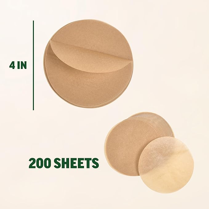 Zenlogy 4 Inch Small Parchment Paper Rounds (200 Sheets) - Unbleached, Pre-cut, High Heat, Round Liners - Fits 4 inch Small Round Pans or Great for Lining, Freezing and Storing, and Separating