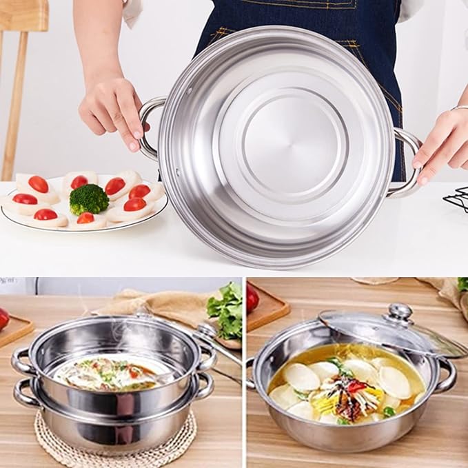 Stainless Steel Steamer Food Steamer Basket Double Boiler for Stove Top Pasta Pot Cookware Set for Kitchen Cooking