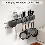NET MEYA Stainless Steel Pot and Pan Hanger,Wall Mounted Pot Rack Kitchen Hanging Rail With S Hooks,Detachable Pans Hanging Rail Kitchen Lids Utensils Hanger,19.7 InchWall Mounted Hanging Pot Rack