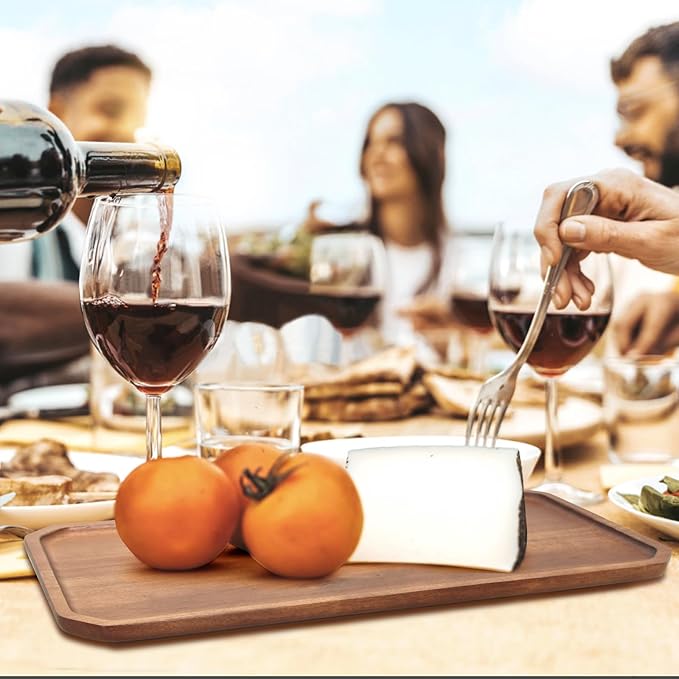 Large Acacia Wood Serving Platters - Wooden Charcuterie Boards, Decorative Platter for Fruit, Food, Cheese - Rectangle Plate Kitchen Counter Tray