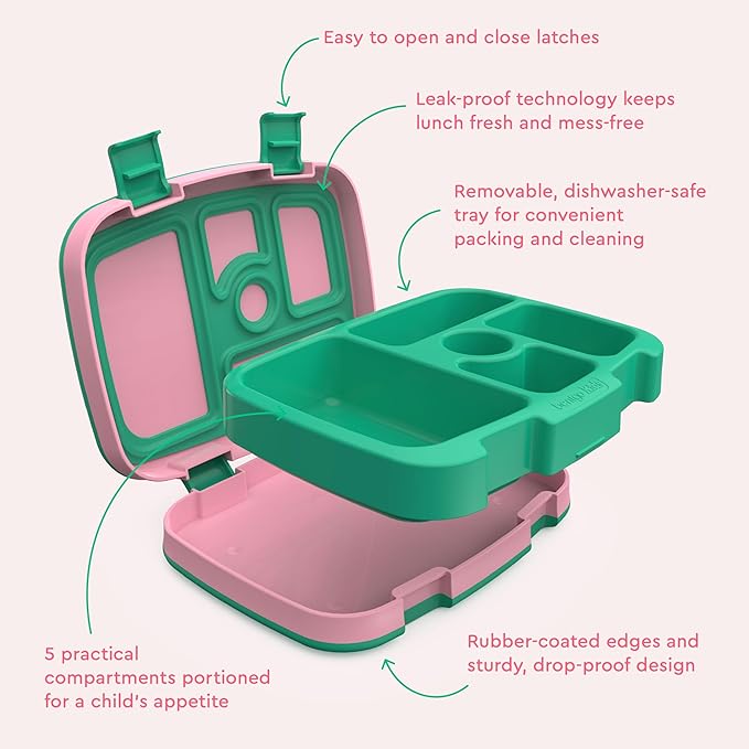 Bentgo Kids Prints Leak-Proof, 5-Compartment Bento-Style Kids Lunch Box - Ideal Portion Sizes for Ages 3-7, Durable, Drop-Proof, Dishwasher Safe, & PFAS & BPA-Free Materials (Tropical)