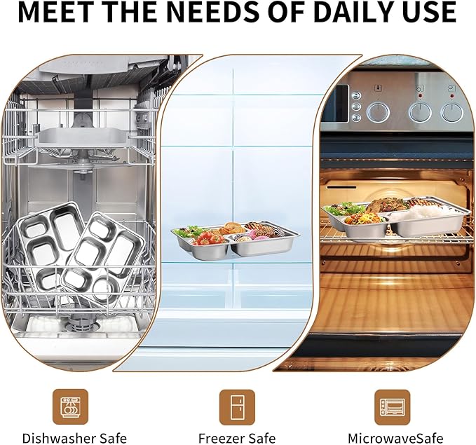 GOLDEN KEY Stainless Steel Snack Containers, 3-Pack Snack Bento Boxes with 5 Compartments and Lids, Stainless Steel Bento Box for Kids or Adults, Food Storage Container for School, Home, and Travel