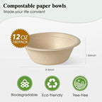 ECOLipak 12 oz Paper Bowls, [150-Pack] Compostable Paper Bowls Bulk, Heavy-duty Disposable Soup Bowls for Hot And Cold Food