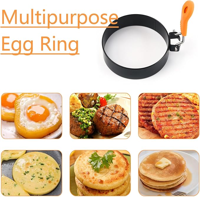 Round Egg Rings for Frying Eggs, 2 Pack 3.5 Inches Egg Ring with Silicone Handle Egg Mold for Breakfast Sandwiches Egg Mcmuffins Non-stick Fried Cooker Ring Shaper for Griddle Frying Pan