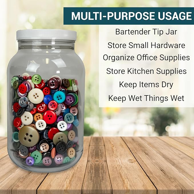 (Pack of 2) 1 Gallon Clear Plastic Jars with Lids, Food-Safe, Candy & Cookie Plastic Containers Jars w/Lids for Buffets & Party Events, Ideal for Kitchen & Pantry Food Storage by Billy Buckskin Co.